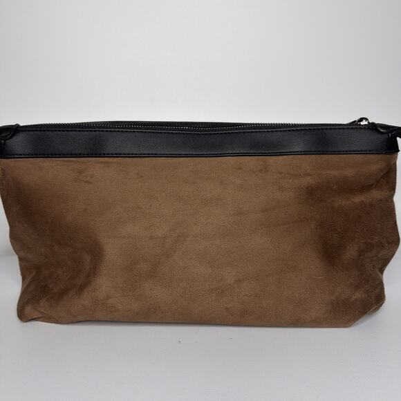 Sondra Roberts Squared Vegan Leather Brown Suede Clutch Purse Makeup Bag Travel - Picture 6 of 14